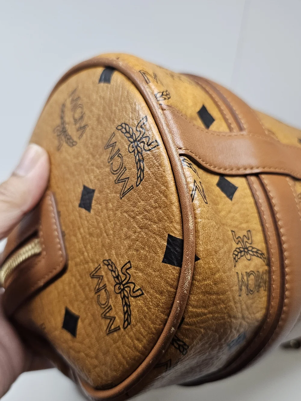 MCM Cognac Visetos Barrel Satchel Bag